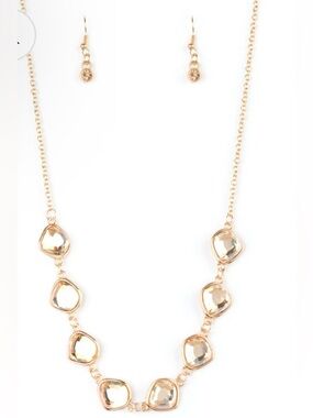 Paparazzi Gold-Tone Crystal Pendant Necklace and Earrings Set